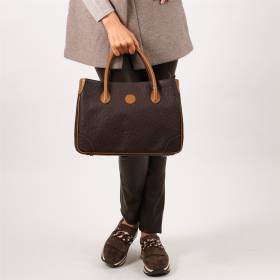 Sac à main cabas cuir façon autruche noir noisette