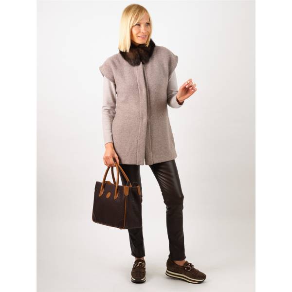 Sac à main cabas cuir façon autruche noir noisette