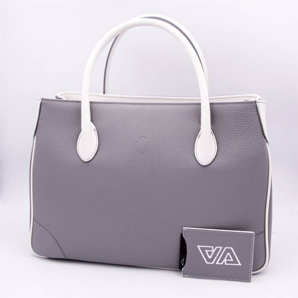 Sac à main cabas en cuir grainé gris blanc