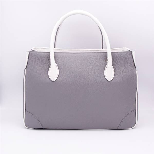 Sac à main cabas en cuir grainé gris blanc