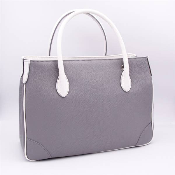 Sac à main cabas en cuir grainé gris blanc