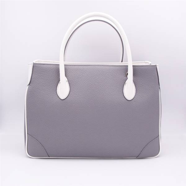 Sac à main cabas en cuir grainé gris blanc