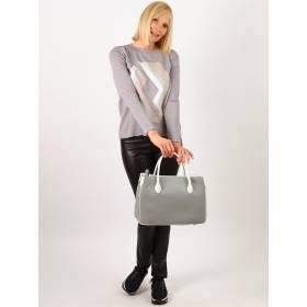 Sac à main cabas en cuir grainé gris blanc