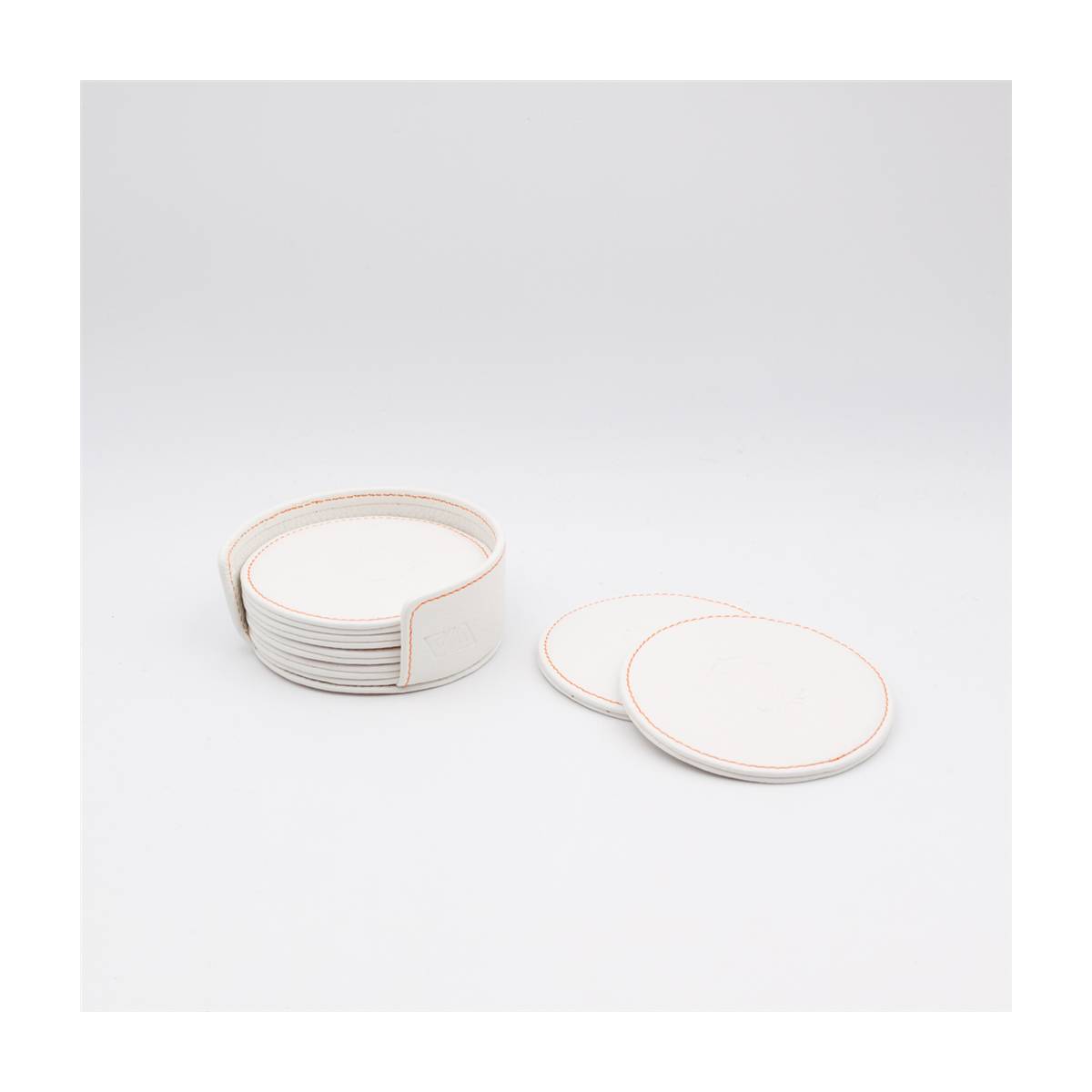 Dessous de verres en cuir blanc orange