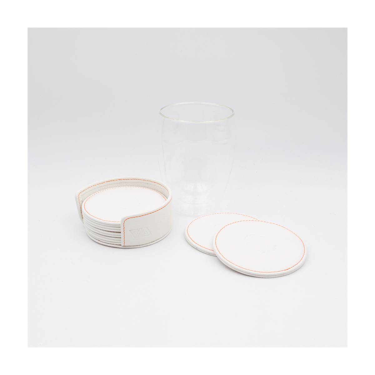 Dessous de verres en cuir blanc orange