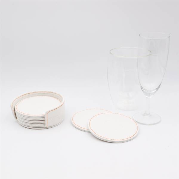 Dessous de verres en cuir blanc orange