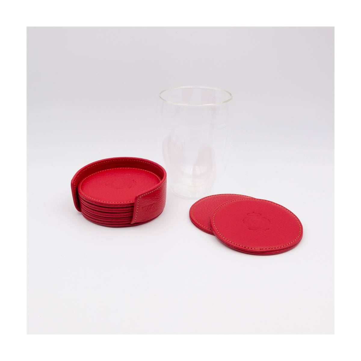 Dessous de verres en cuir rouge rouge