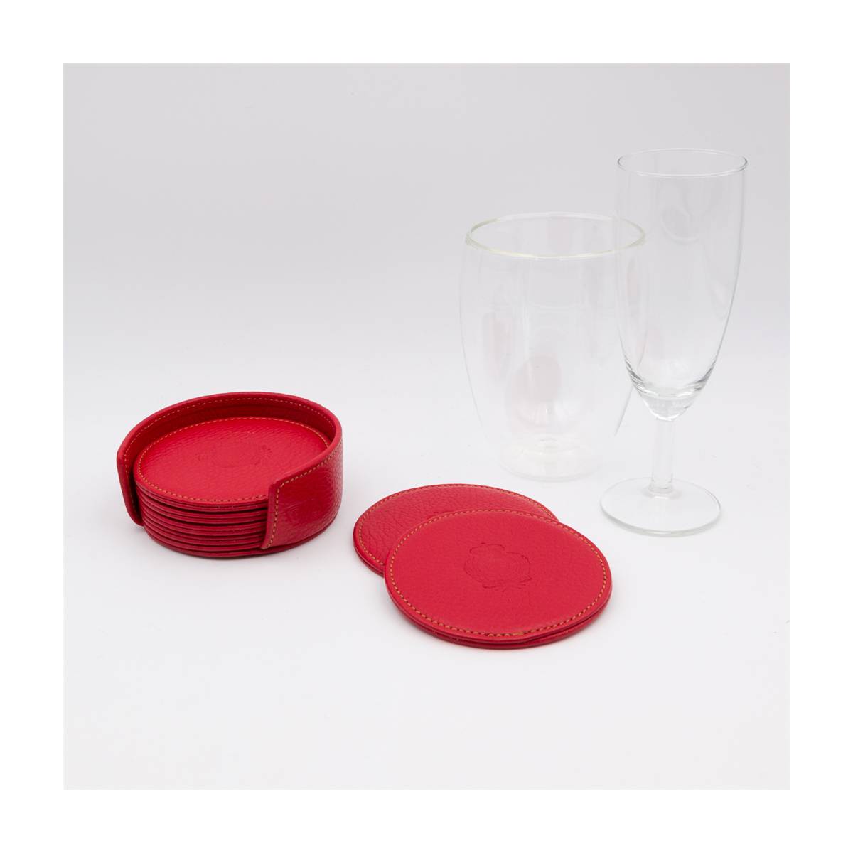 Dessous de verres en cuir rouge noisette