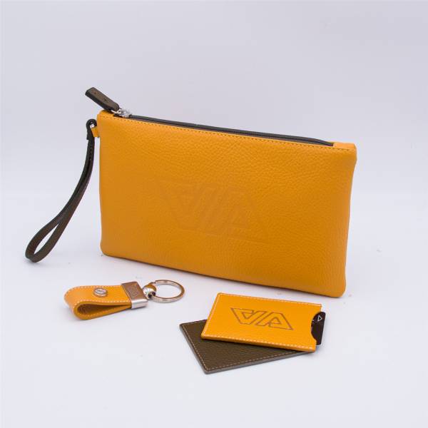 Pochette à main en cuir grainé tournesol vert olive