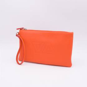 Pochette à main en cuir grainé orange orange
