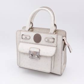 Sac mini cubo en cuir façon autruche écru taupe