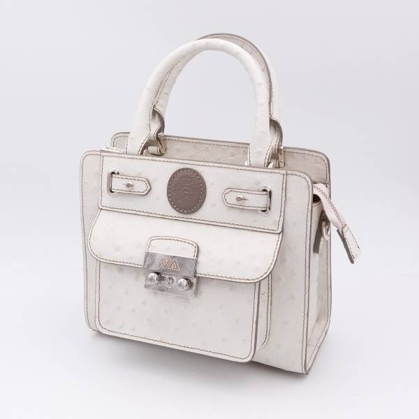 Sac mini cubo en cuir façon autruche écru taupe