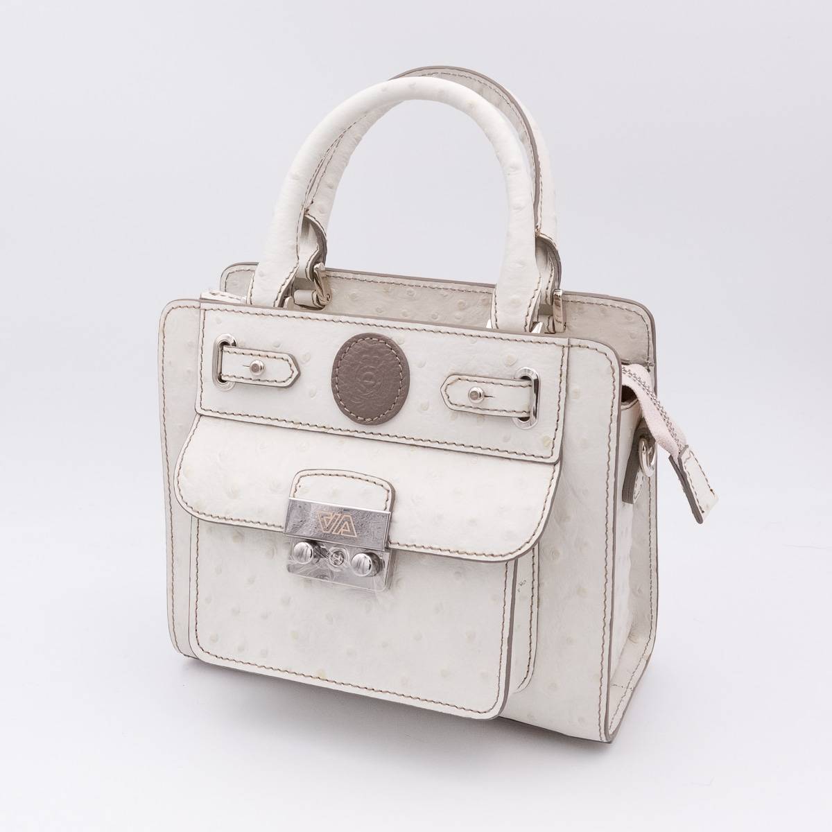 Sac mini cubo en cuir façon autruche écru taupe