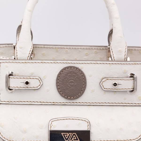 Sac mini cubo en cuir façon autruche écru taupe