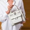 Sac mini cubo en cuir façon autruche écru taupe