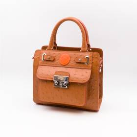 Sac mini cubo en cuir façon autruche noisette orange