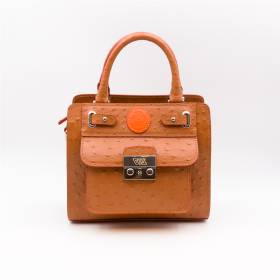 Sac mini cubo en cuir façon autruche noisette orange