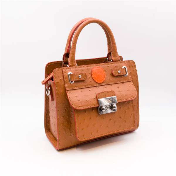 Sac mini cubo en cuir façon autruche noisette orange