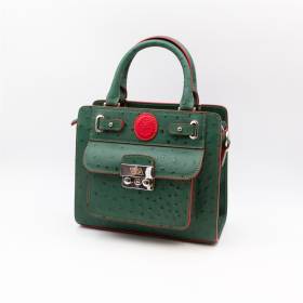 Sac mini cubo en cuir façon autruche vert sapin rouge