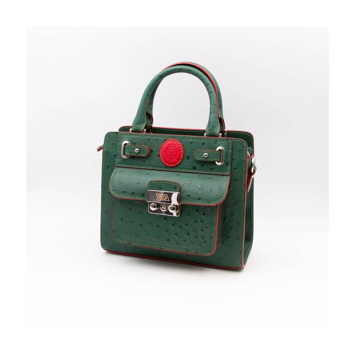 Sac mini cubo en cuir façon autruche vert sapin rouge
