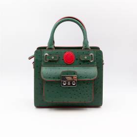 Sac mini cubo en cuir façon autruche vert sapin rouge
