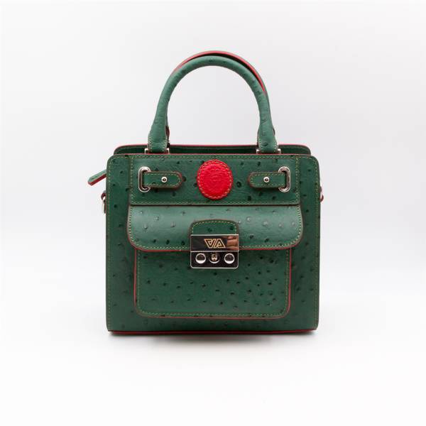 Sac mini cubo en cuir façon autruche vert sapin rouge
