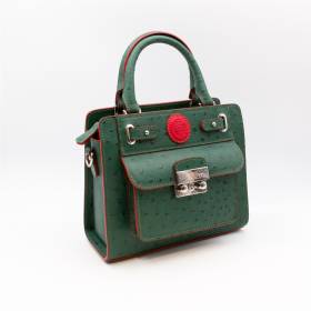Sac mini cubo en cuir façon autruche vert sapin rouge