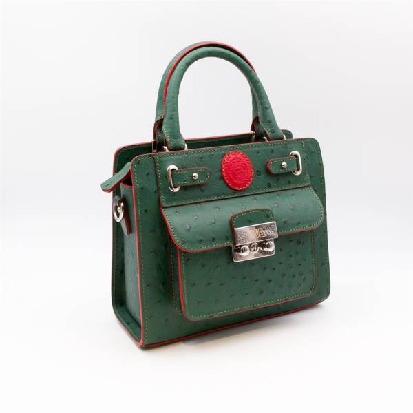 Sac mini cubo en cuir façon autruche vert sapin rouge