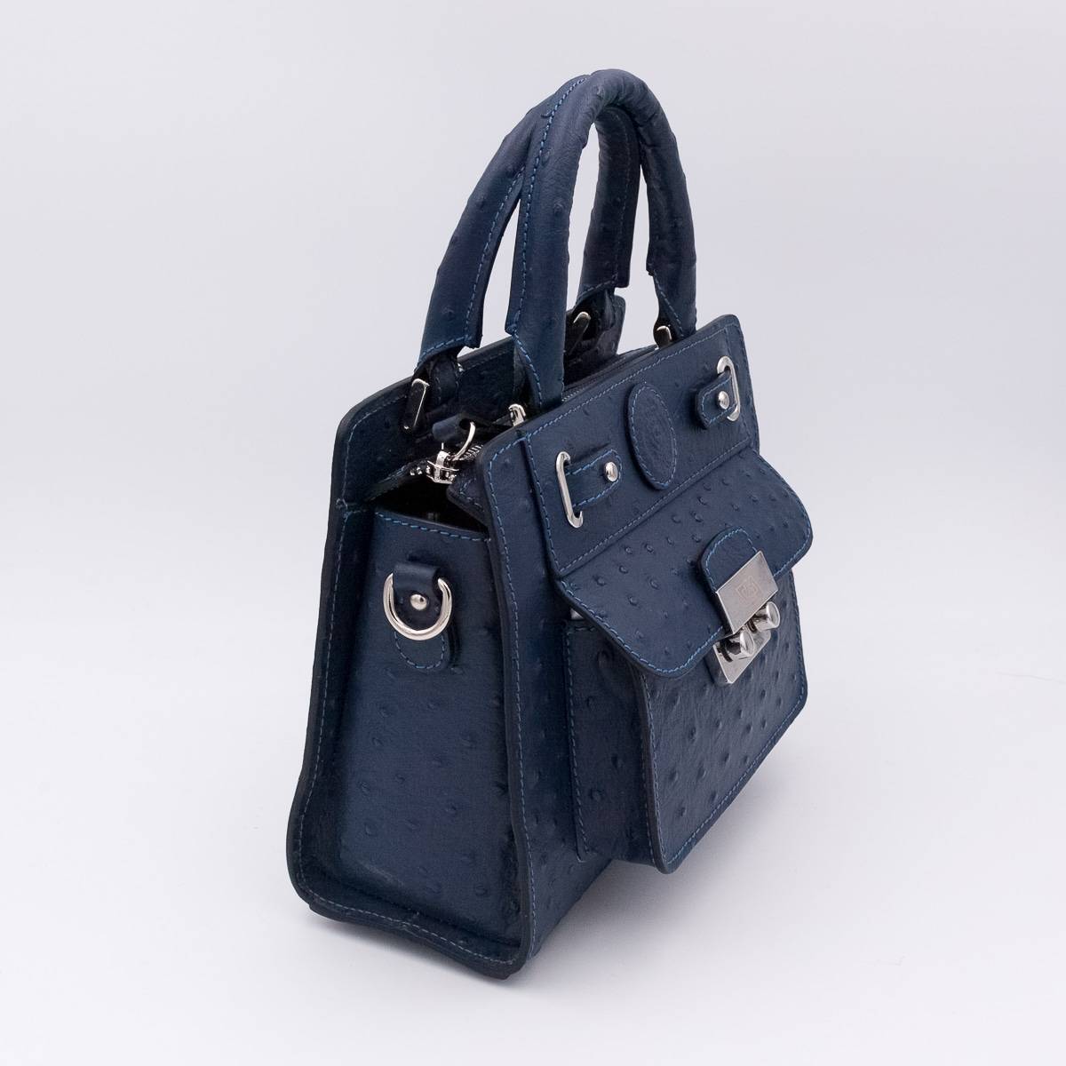 Sac mini cubo en cuir façon autruche navy navy