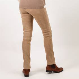 Pantalon stretch en cuir d'agneau camel