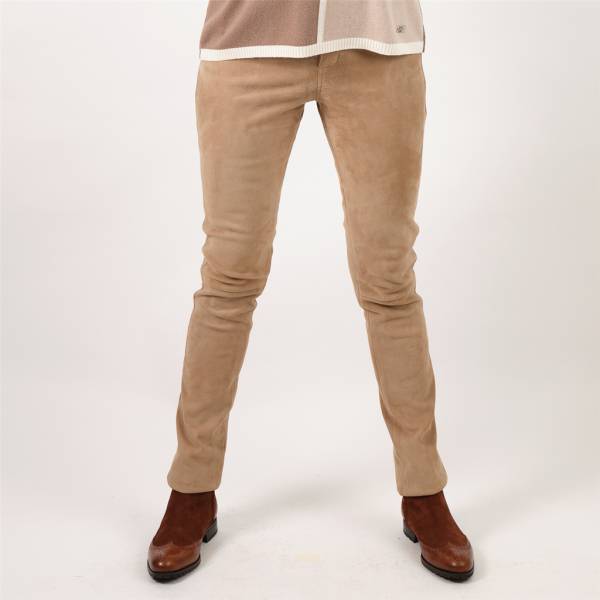 Pantalon stretch en cuir d'agneau camel