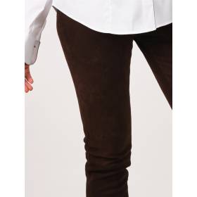 Pantalon stretch en cuir d'agneau marron