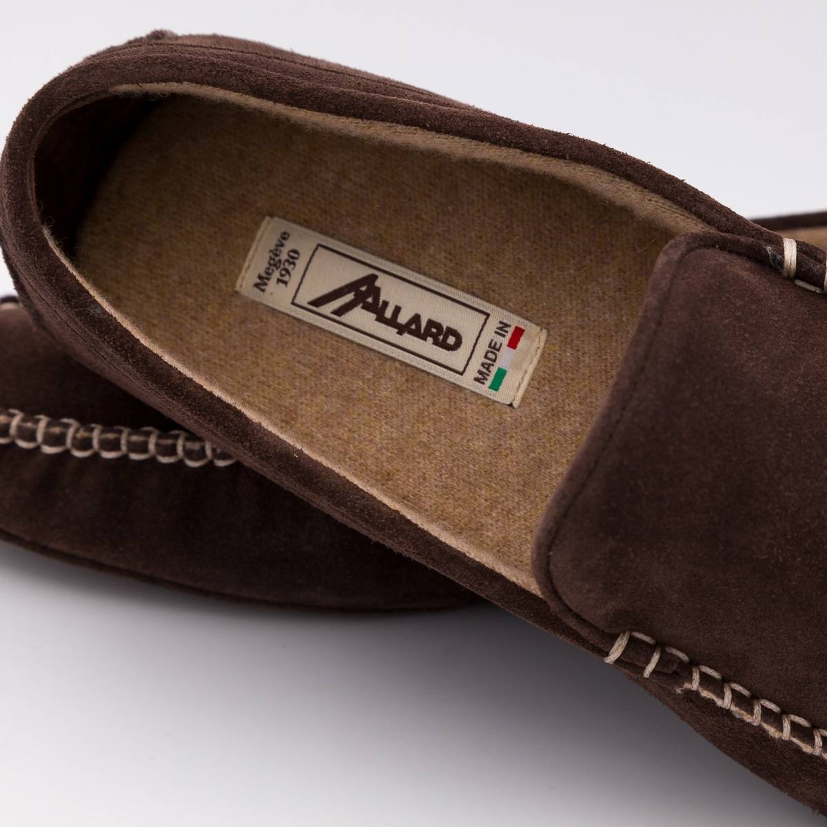 Chaussons H cuir agneau doubl cashmere marron taupe écru