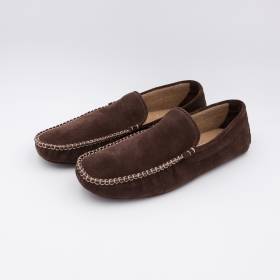 Chaussons H cuir agneau doubl cashmere marron taupe écru