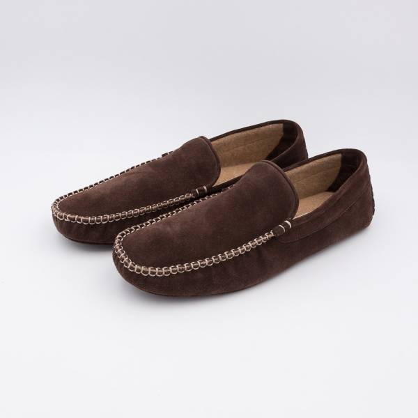 Chaussons H cuir agneau doubl cashmere marron taupe écru