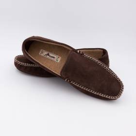 Chaussons H cuir agneau doubl cashmere marron taupe écru