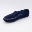 Chaussons H cuir agneau doubl cashmere marine ciel écru