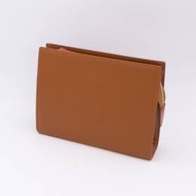 Grande trousse en cuir grainé noisette noisette