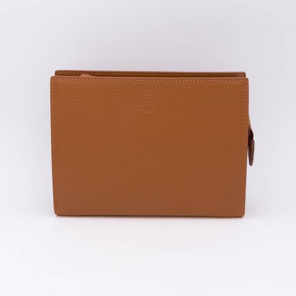 Grande trousse en cuir grainé noisette noisette