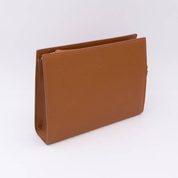 Grande trousse en cuir grainé noisette noisette