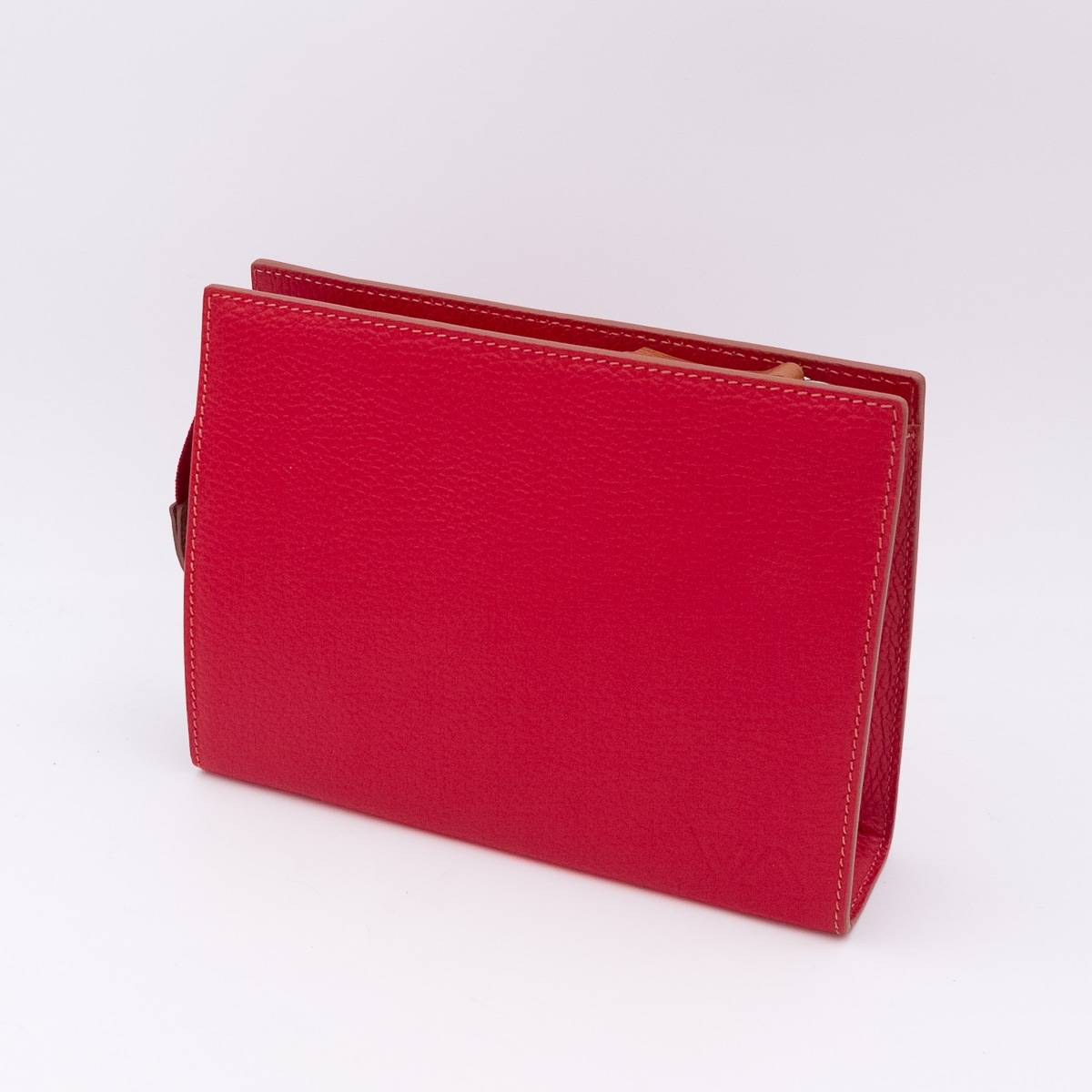 Grande trousse en cuir grainé rouge noisette