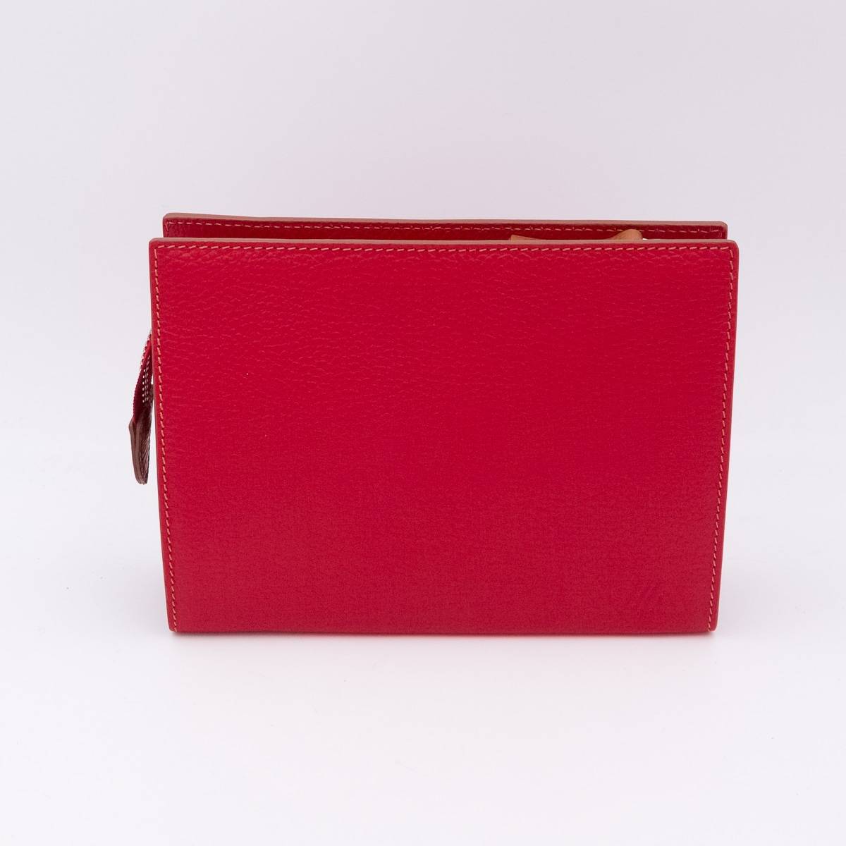 Grande trousse en cuir grainé rouge noisette