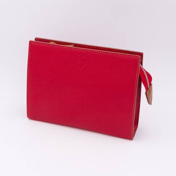 Grande trousse en cuir grainé rouge noisette