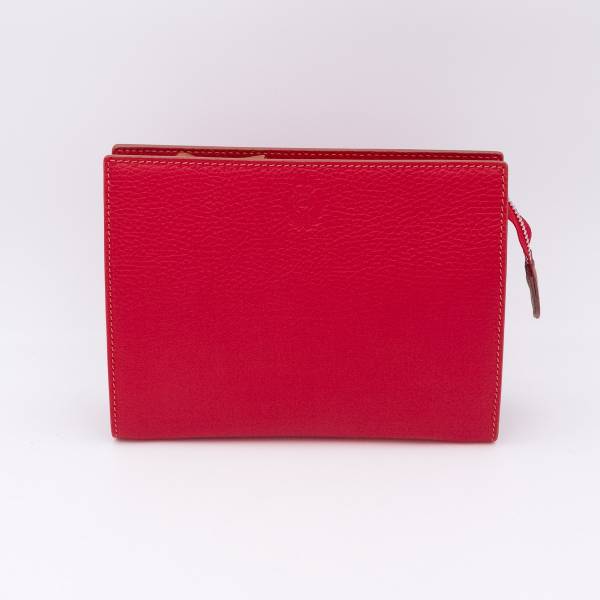 Grande trousse en cuir grainé rouge noisette