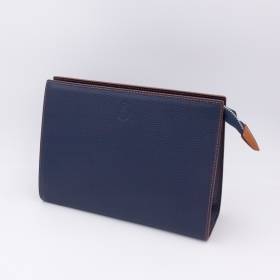 Grande trousse en cuir grainé navy noisette