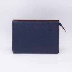Grande trousse en cuir grainé navy noisette