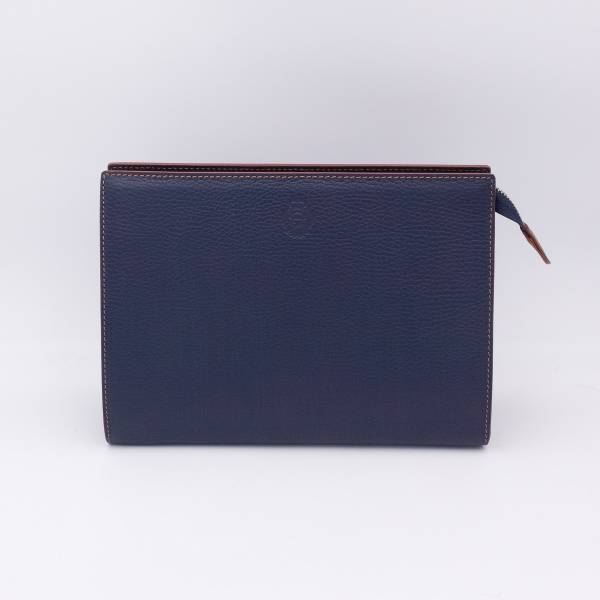 Grande trousse en cuir grainé navy noisette