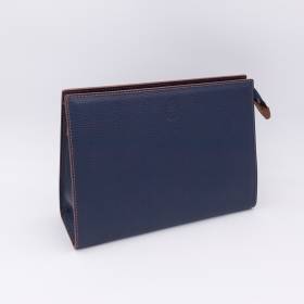 Grande trousse en cuir grainé navy noisette