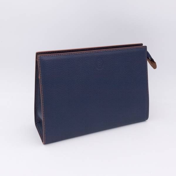 Grande trousse en cuir grainé navy noisette