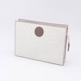 Trousse en cuir façon autruche écru taupe